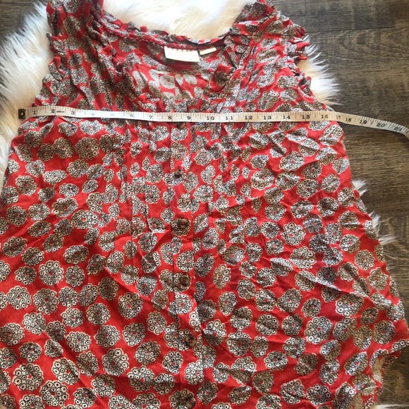 Maeve Anthropologie Red Floral Pleated Ruffle Tank - Picture 4 of 7